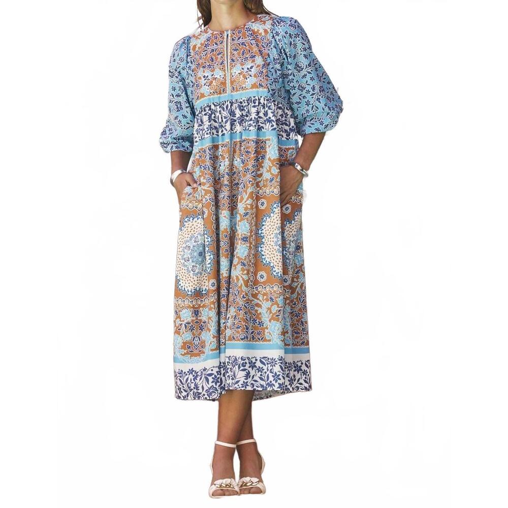 NEW CURRENT AIR boho patchwork print midi dress i… - image 6